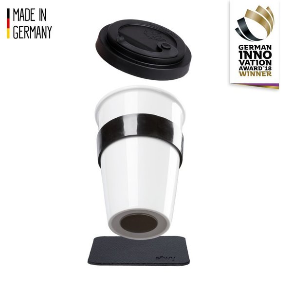Porzellan TO-GO-CUP mit Magnethalter (Pad in Black)